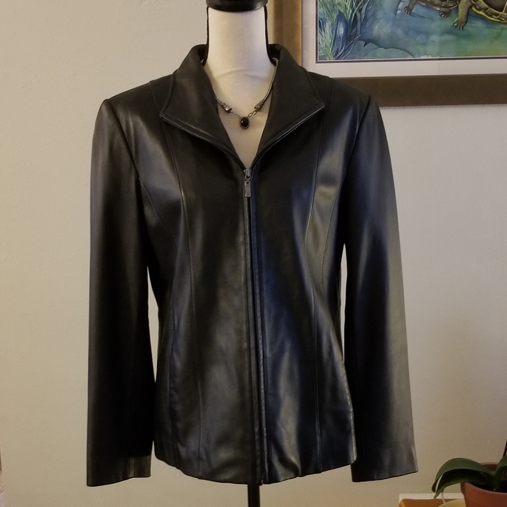 Worthington genuine lambskin black leather coat